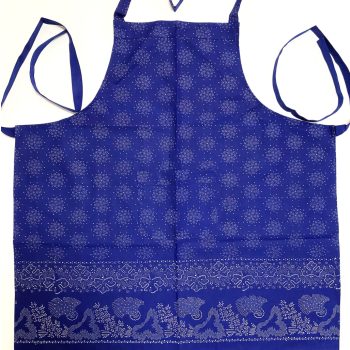   Kékfestő bordűrös kötény hólabdás mintával, csipke nélkül