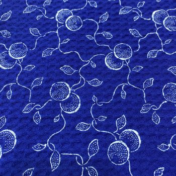 Kékfestő konyharuha narancsos mintával