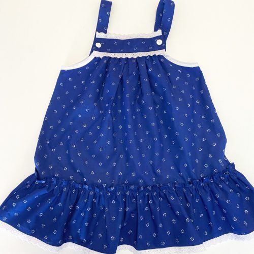 Kékfestő pántos gyerek ruha több méretben csillagvirágos mintával