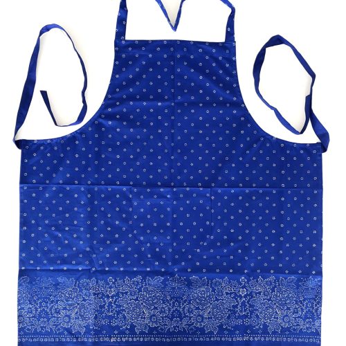 Kékfestő bordűrös kötény csillagvirág mintával, csipke nélkül