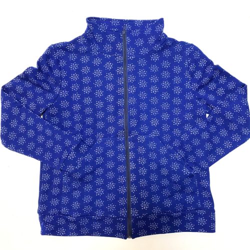 Kékfestő női pulóver hólabdás mintával