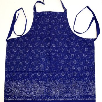   Kékfestő bordűrös kötény lóhere virágos, csipke nélkül